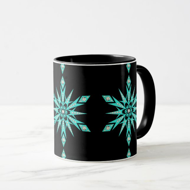 Mug Snowflake milieu du siècle turquoise noir vintage (Devant droit)