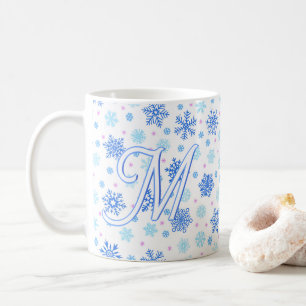 Mug Snowflake Pastel Baby Blue Élégant Script Monogram