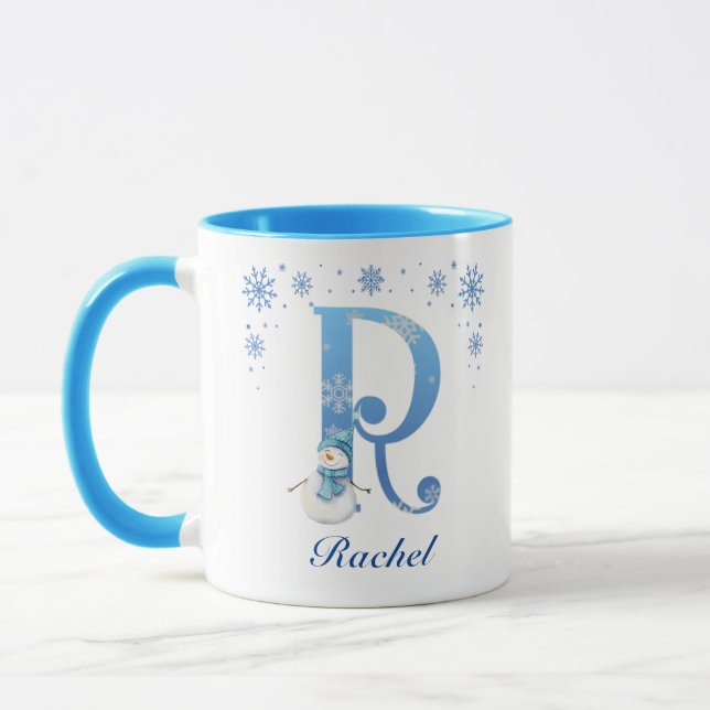 Mug Snowflakes de Noël personnalisés Monogramme R (Gauche)