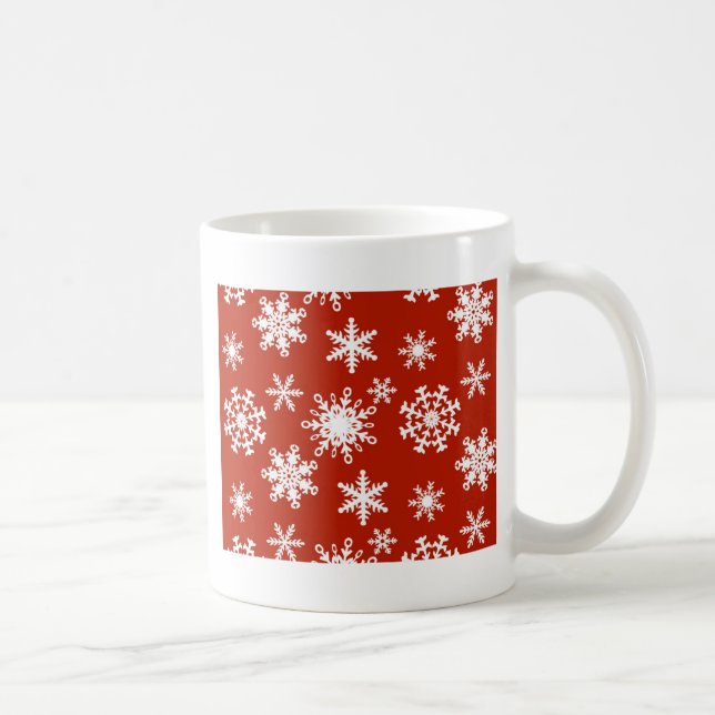 Mug Snowflakes en blanc sur arrière - plan rouge (Droite)
