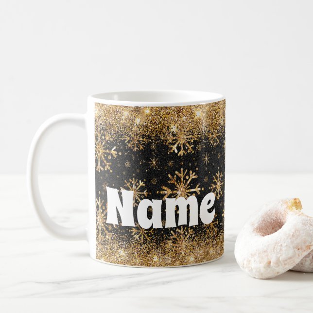 Mug Snowflakes personnalisé Parties scintillant d'or c (Avec donut)
