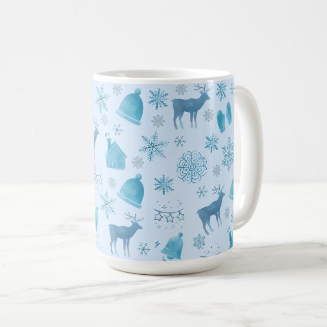Mug Snowflakes, Reindeer & Elegant Holiday Design (Devant droit)