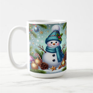 Mug Snowman Avec Ornement Arbre De Noël, Snowflakes