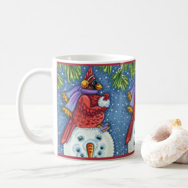 MUG SNOWMAN BODYGUARD, CHRISTMAS CARDINAL REDBIRD (Avec donut)