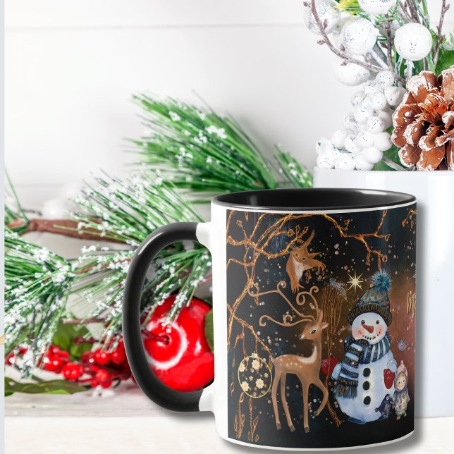 Mug Snowman & Deer Friends Night Tale Custom Christmas (Snowman & Deer Friends Night Tale Custom Christmas Mug)