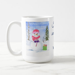 Mug Snowman foulard rose canne à bonbons Joyeux jours