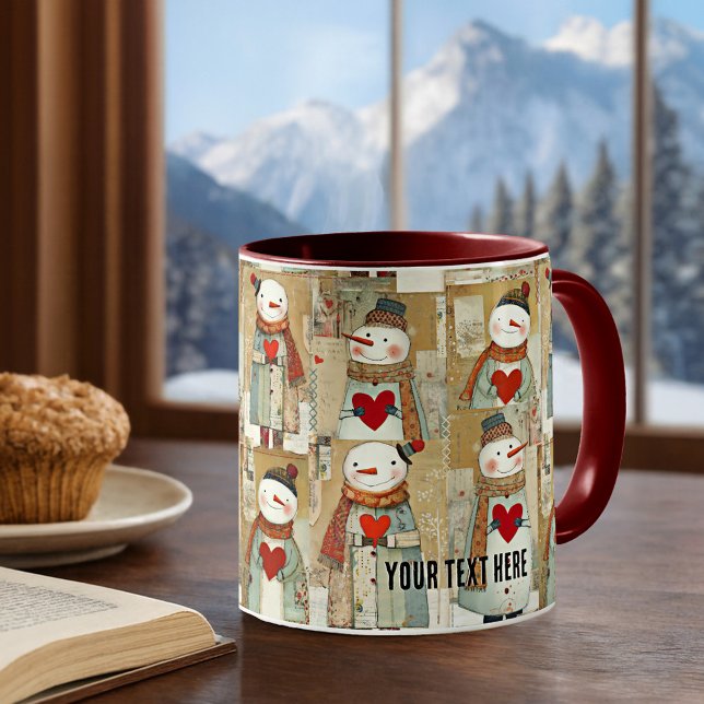 Mug Snowman Hearts Winter (Mug featuring a whimsical pattern with snowmen carrying warm red hearts)