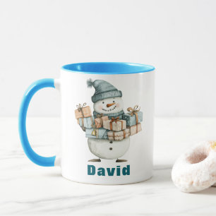 Mug Snowman Holding Noël présente Casquette bleu