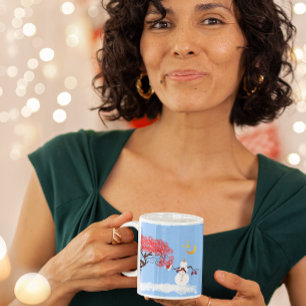 Mug Snowman mignon avec Candycane Arbre et Lune