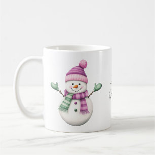 Mug Snowman mignon en rose violet et vert