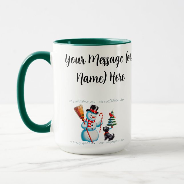 Mug Snowman Rétro, Chien Maigre, Cardinal Rouge Et Arb (Gauche)