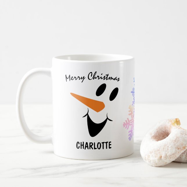 Mug Snowman Souriant Avec Bouche Ouverte. Joyeux Noël (Avec donut)