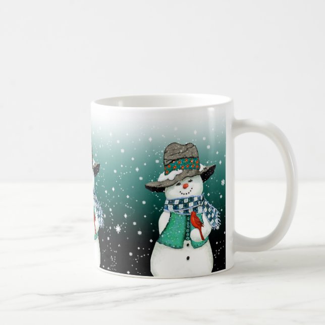 Mug Snowman souriant, Cardinal dans une tempête de nei (Droite)
