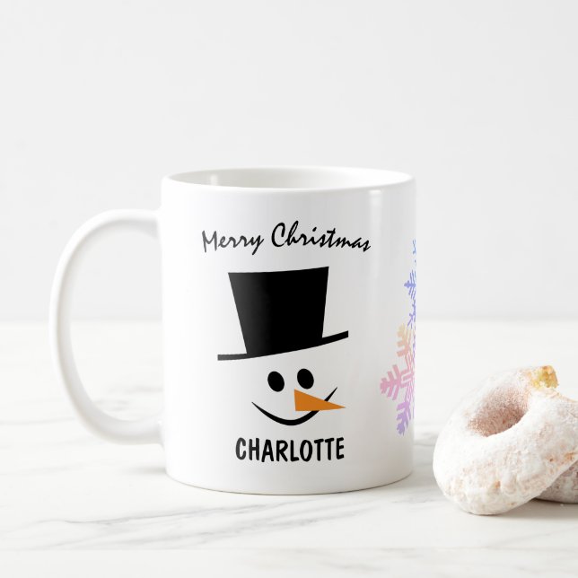 Mug Snowman Souriant Dans Le Casquette Topper. Joyeux  (Avec donut)