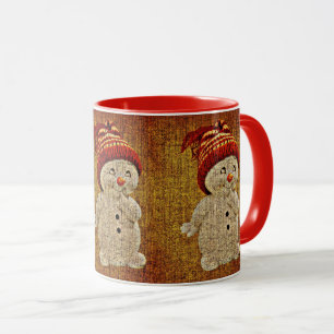 Mug Snowman sur burlap mignon chocolat chaud d'hiver r