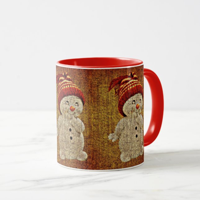 Mug Snowman sur burlap mignon chocolat chaud d'hiver r (Devant droit)