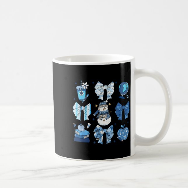 Mug Snowman Teacher Winter Bows Clroom Cute Blue Aesth (Droite)