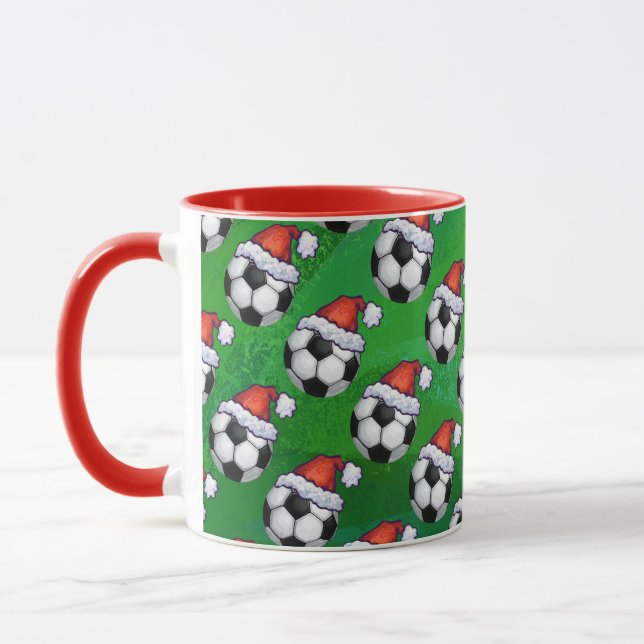 Mug Soccer Ball Santa Hat Motif sur Vert (Gauche)