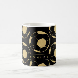 Mug Soccer Star Nom personnalisé Noir et or