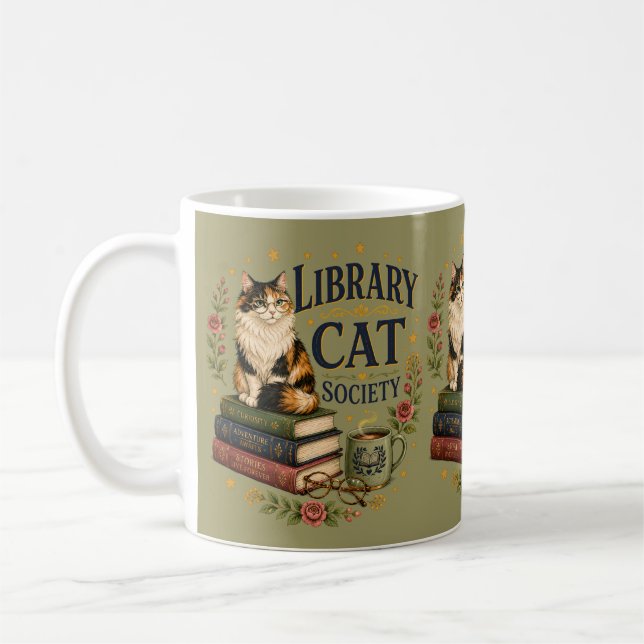 Mug Société de chats de bibliothèque Calico littéraire (Gauche)