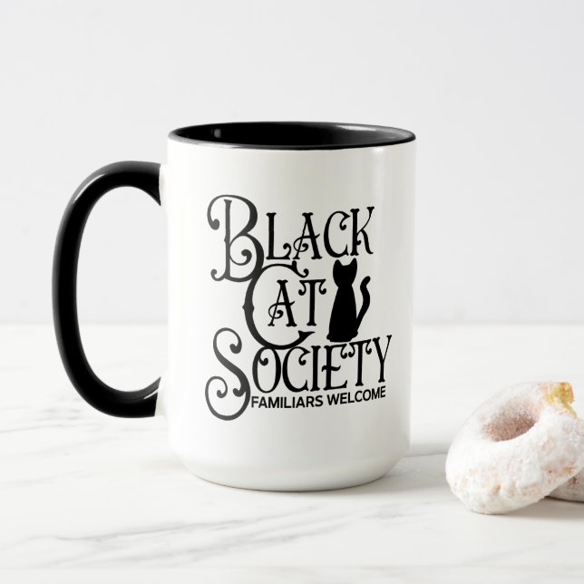 Mug Société de chats noirs Halloween (Avec donut)