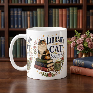 Mug Société de la chatte de bibliothèque Calicot blanc