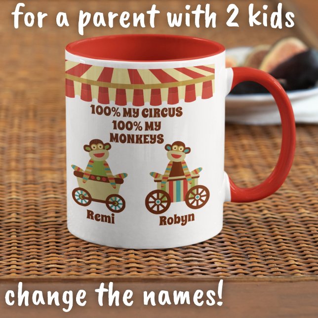Mug Sock Monkey Circus 2 Enfants Noms Parent Cadeau (Créateur téléchargé)