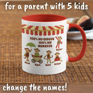 Mug Sock Monkey Circus 5 Enfants Noms Parent Cadeau