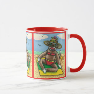 Mug SOCK MONKEY RED BIKINI, AU CARTOON DE PLAGE Drôle
