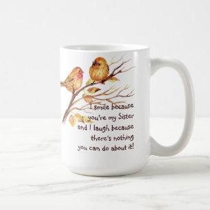 Mug Soeur amusante qui dit avec de mignons oiseaux