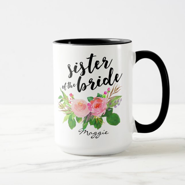 Mug Soeur de la mariée Aquarelle Florale Personnalisée (Droite)