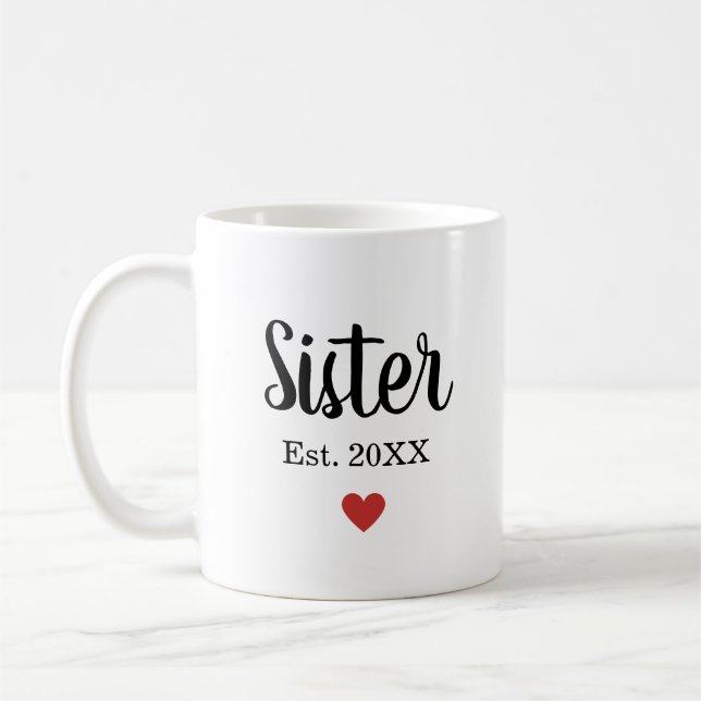 Mug Soeur de script Cursive Mignonne Année Établie Coe (Gauche)