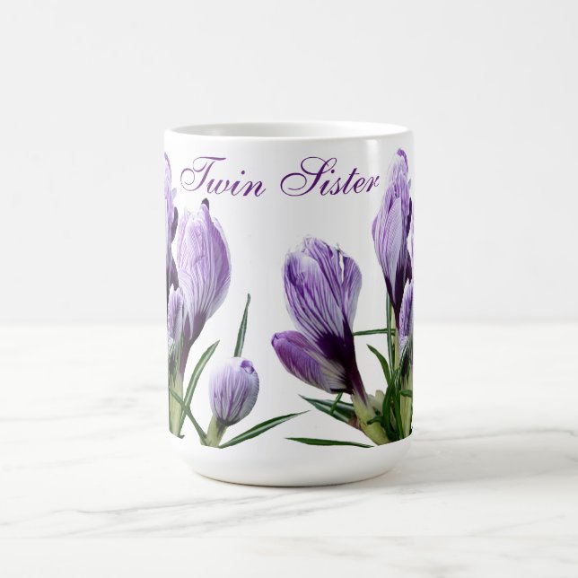 Mug Soeur jumelle branchée Gemini violet crocus floral (Centre)