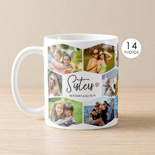 Mug Sœurs 14 Collage de photos motif hexagonal