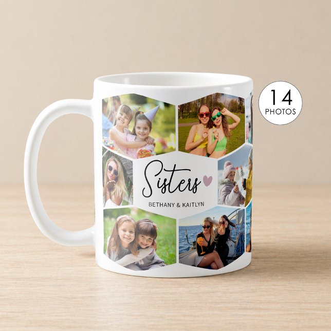 Mug Sœurs 14 Collage de photos motif hexagonal (Créateur téléchargé)