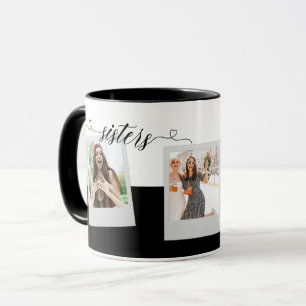Mug Soeurs 3 Photo Collage Script Élégant Cadeau