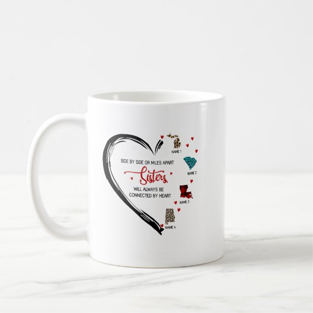 Mug Soeurs, Besties Seront Toujours Connectés Par Coeu (Gauche)