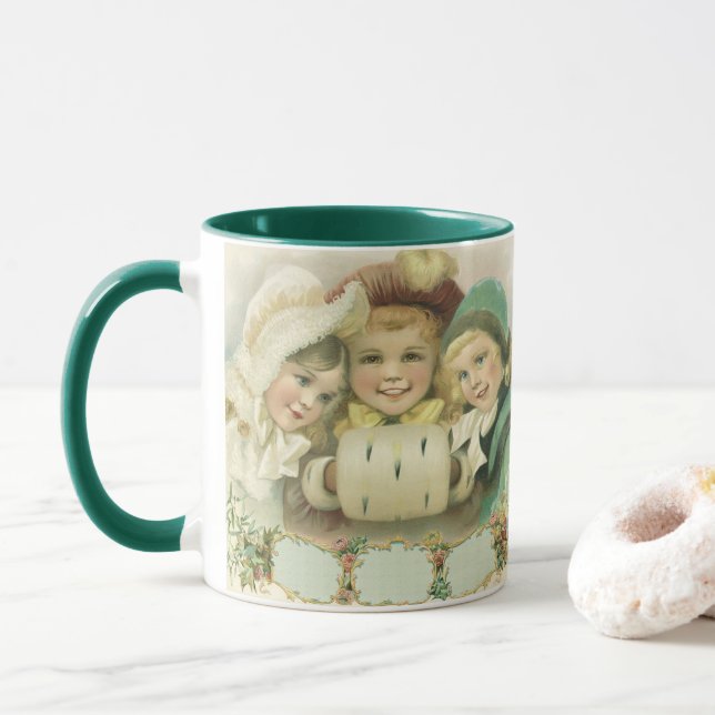 Mug Soeurs de Noël Vintage, Enfants Victoriens (Avec donut)