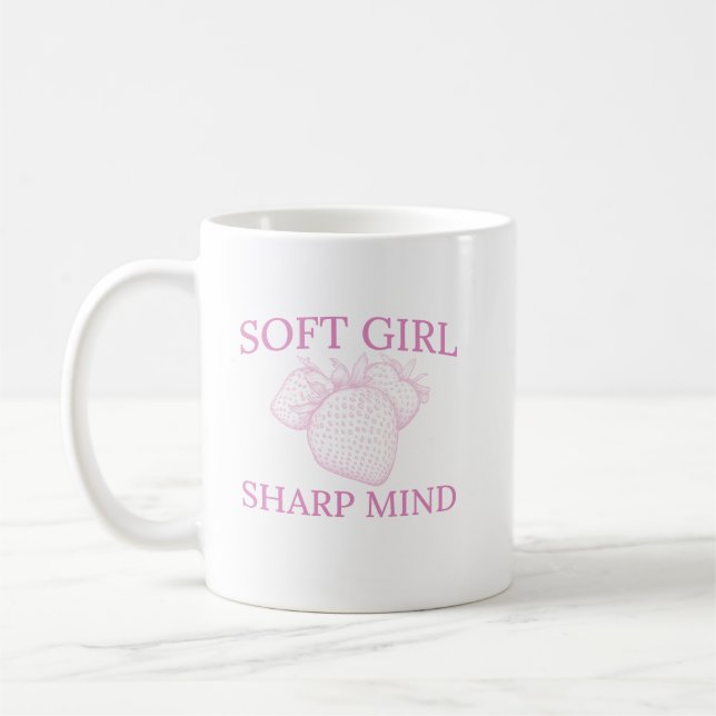 Mug Soft Girl Sharp Mind — Strawberry Aesthetic Design (Gauche)