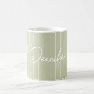 Mug Soft Green Striped Hand écriture Nom personnalisé
