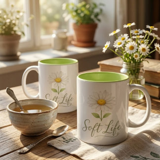 Mug Soft Life Aesthetic Daisy Watercolor Floral Coffee