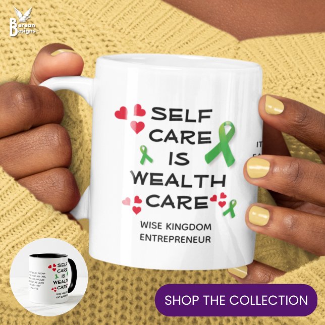 Mug SOINS DE SOI SOINS DE RICHESSE Christian (Self care wealth care MUG with CUSTOMIZABLE TEXT. Ideal gift for busy entrepreneurs to slow down.)