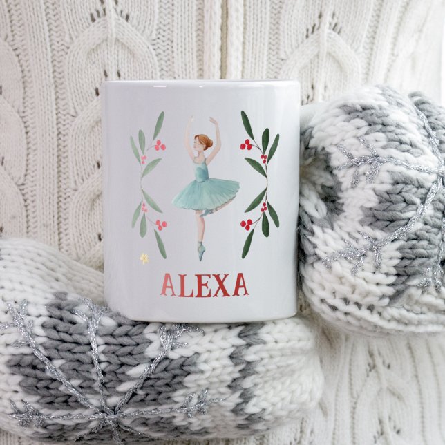 Mug Soirée botanique personnalisée Ballerina (Personalised Cute Botanical Ballerina Christmas Coffee Mug
)