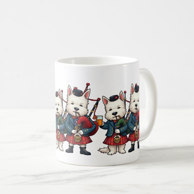 Mug Soirée Burns Terrier West Highland Cornemuseux (Devant droit)