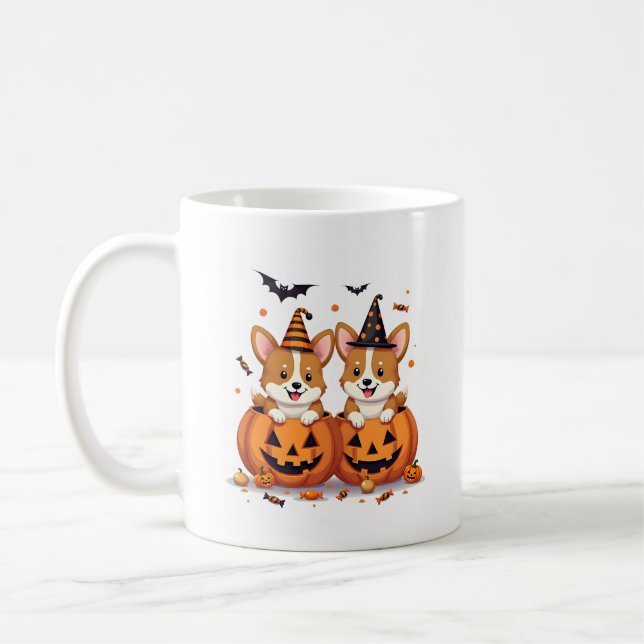 Mug Soirée Corgi Citrouille (Gauche)