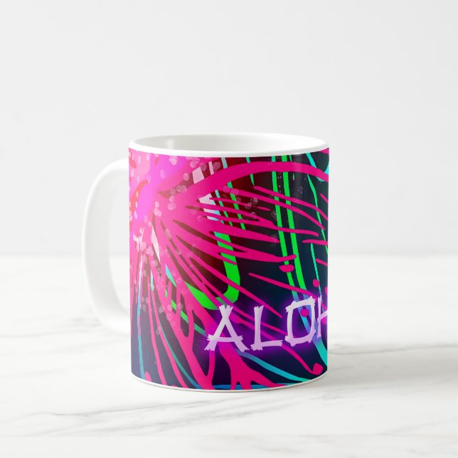 Mug Soirée Électrique Tropicale Néon Paradis Aloha (Devant gauche)