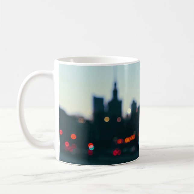 Mug Soirée Varsovie : Silhouette du paysage urbain flo (Gauche)