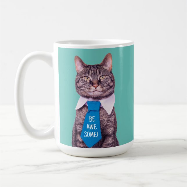 Mug "SOIS INCROYABLE !" Chat en Cravate bleue ou votre (Gauche)