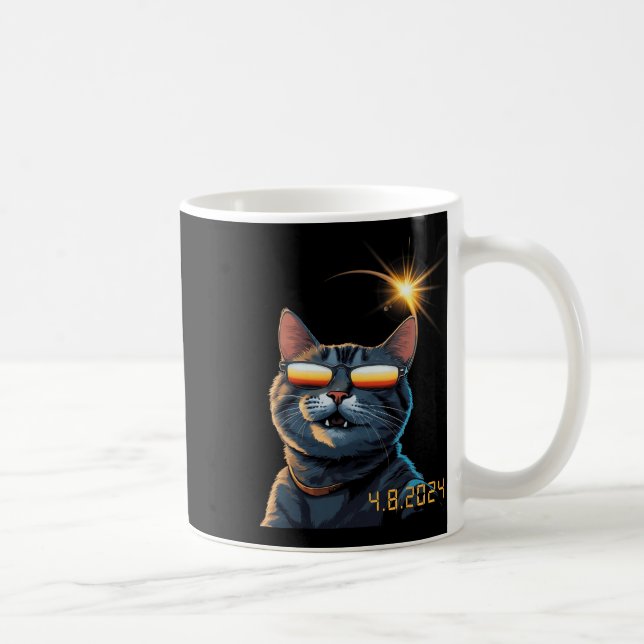 Mug Solaire 2024 Eclipse Chat portant des lunettes Ecl (Droite)