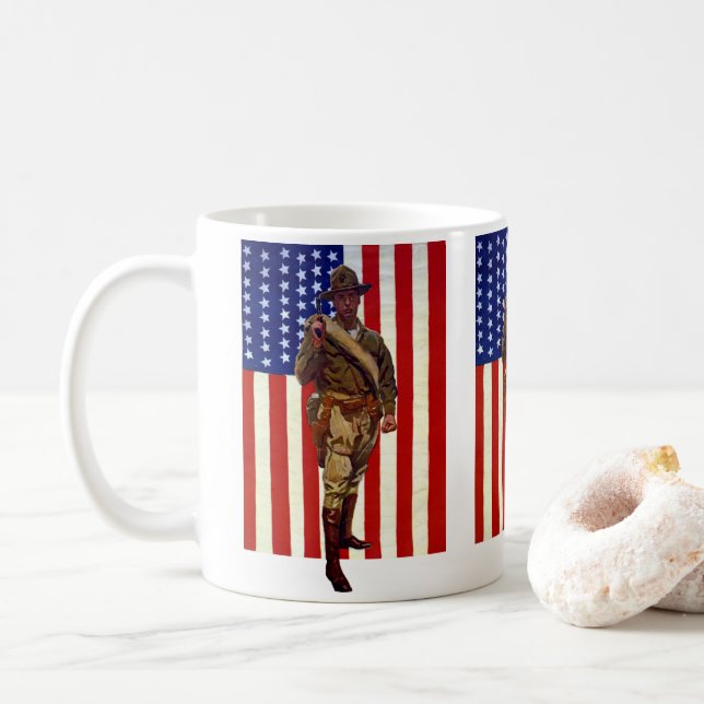 Mug Soldat patriotique vintage avec drapeau américain (Avec donut)
